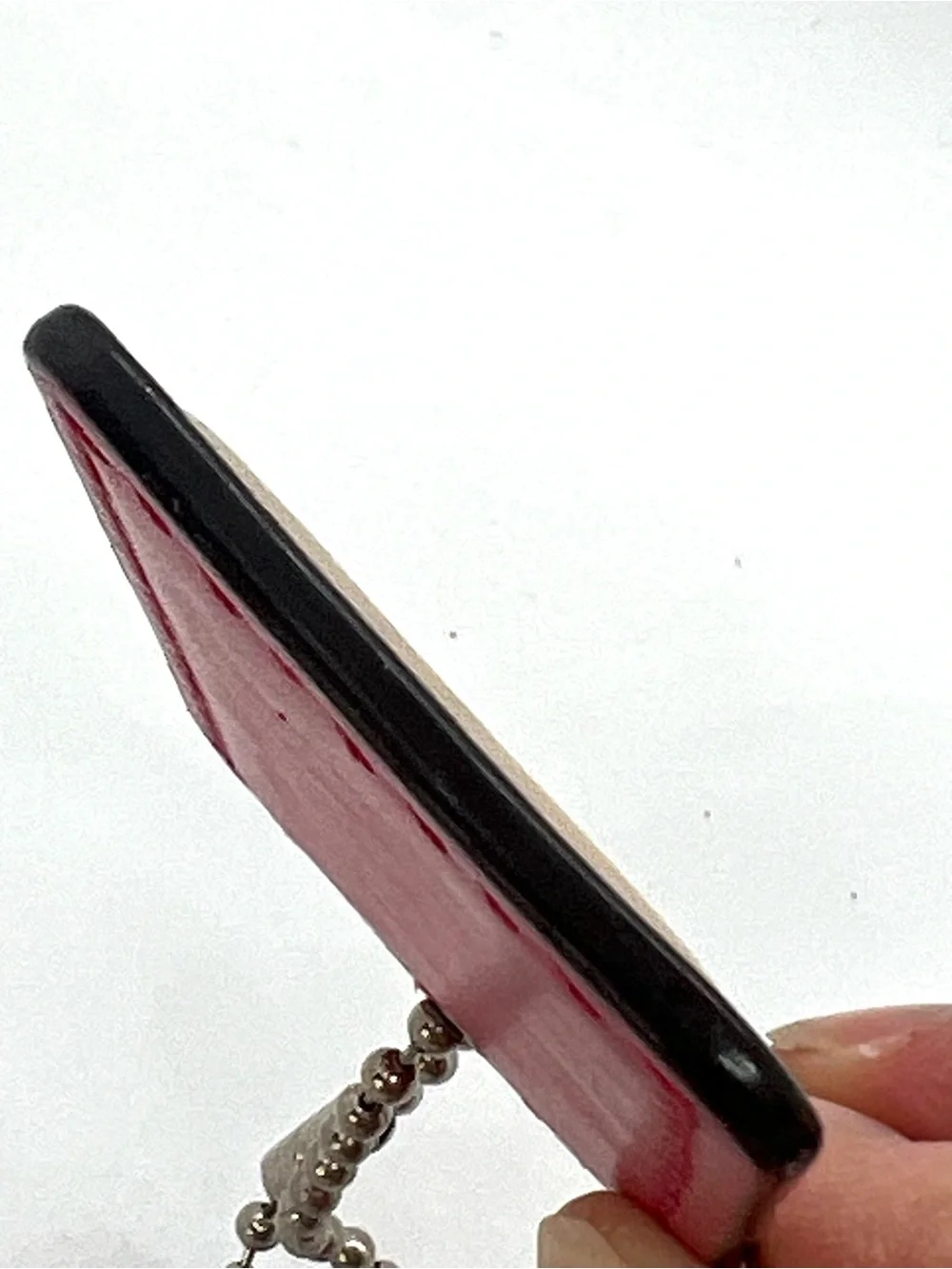 Coach Leather Hang Tag Keychain Charm Colorblock Dark Pink White Beige Bag Fob